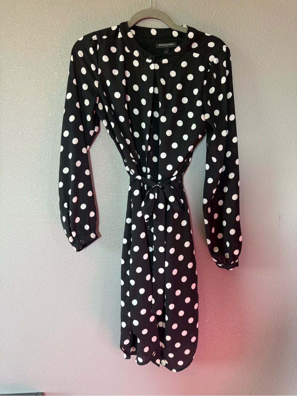 Banana Republic Factory Black with White Polka Dot Tie-Waist Dress